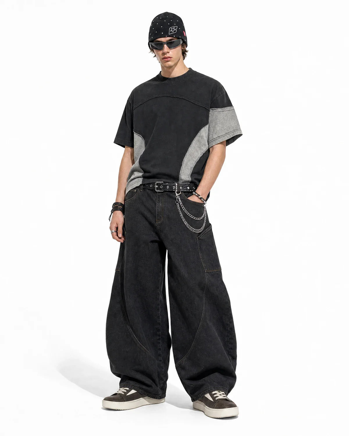 Patchwork Washed Boxy Cropped T-Shirt | Inflation Streetwear