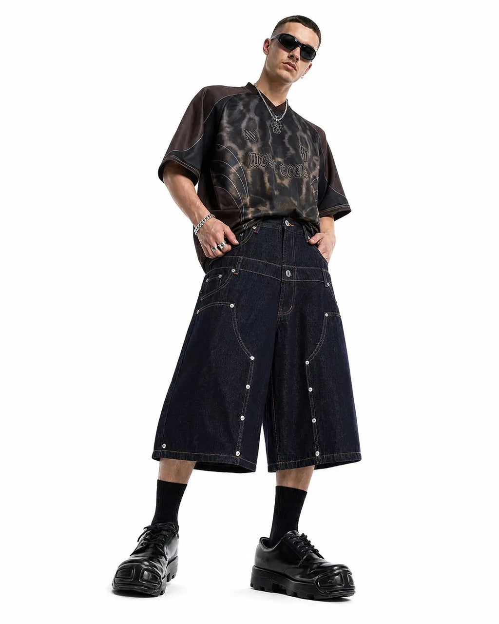 Double Waist Rivet Baggy Jorts | Inflation Streetwear