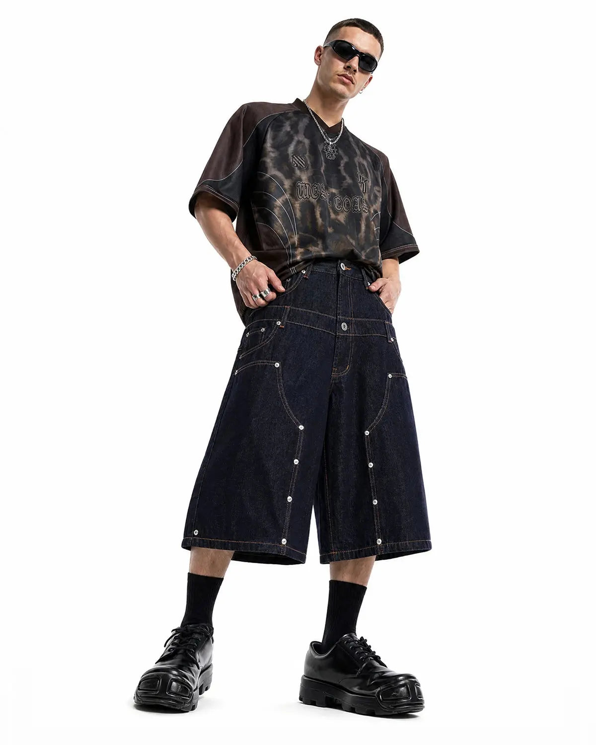 Double Waist Rivet Baggy Jorts | Inflation Streetwear