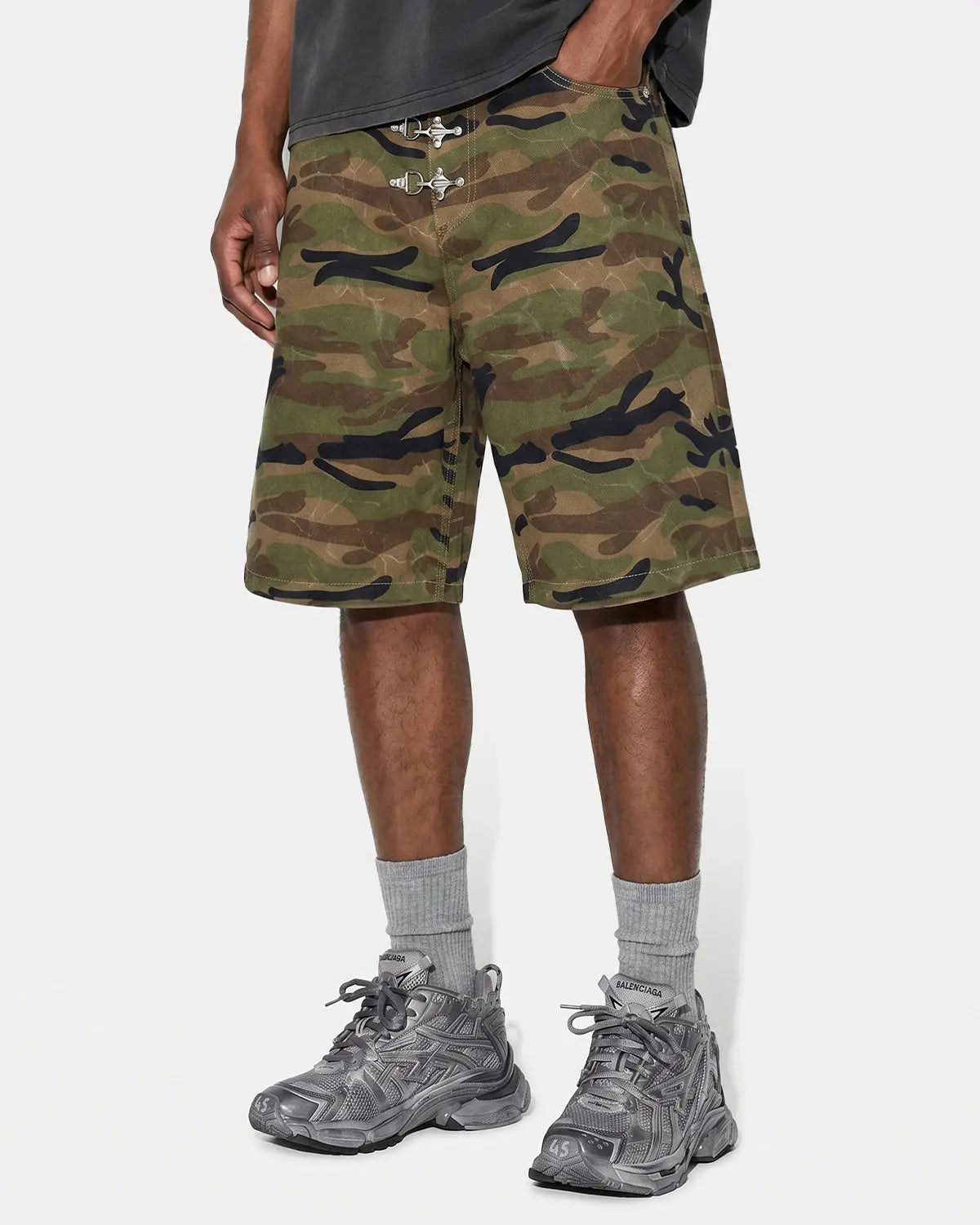 Metal Clasp Camo Shorts | Inflation Streetwear