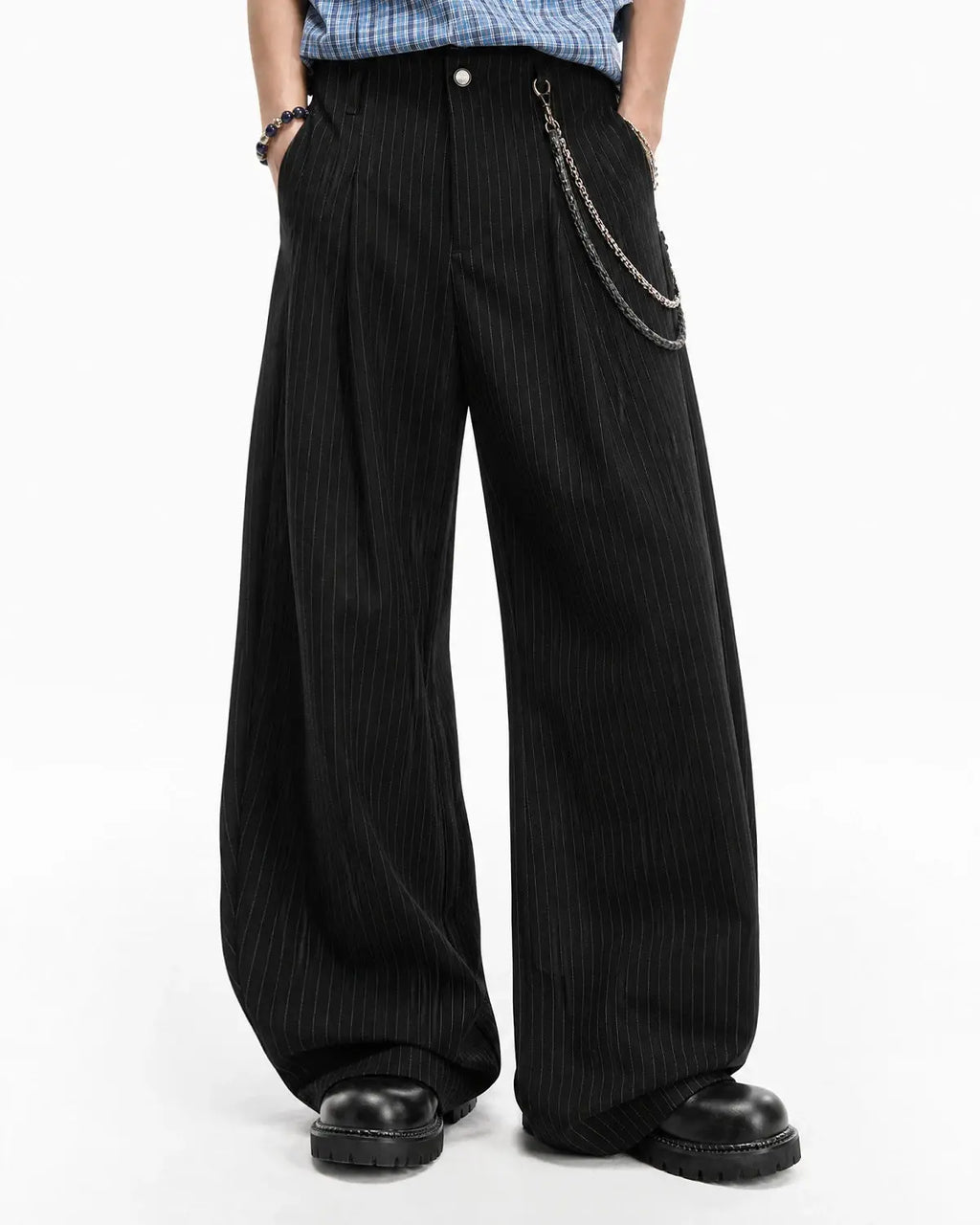 Pinstripe Pleated Barrel Tailored Pants | Inflation Streetwear