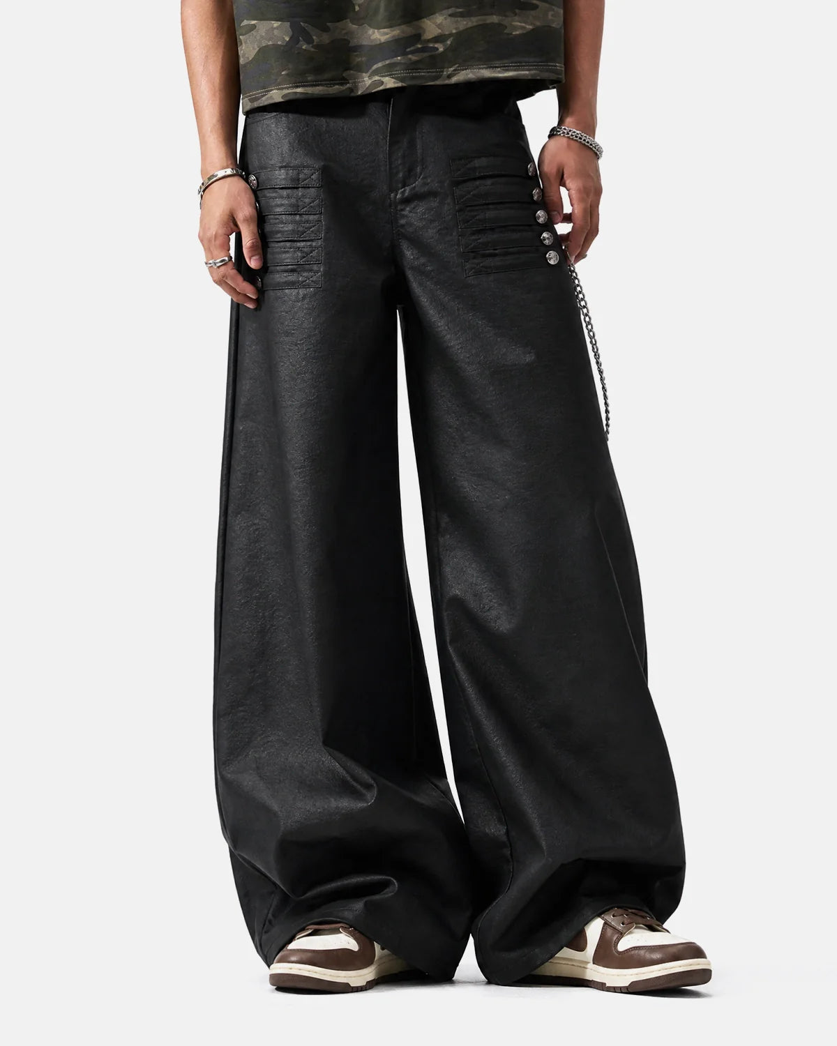 Black Graphic Wide Leg Pants | Inflation Streetwear