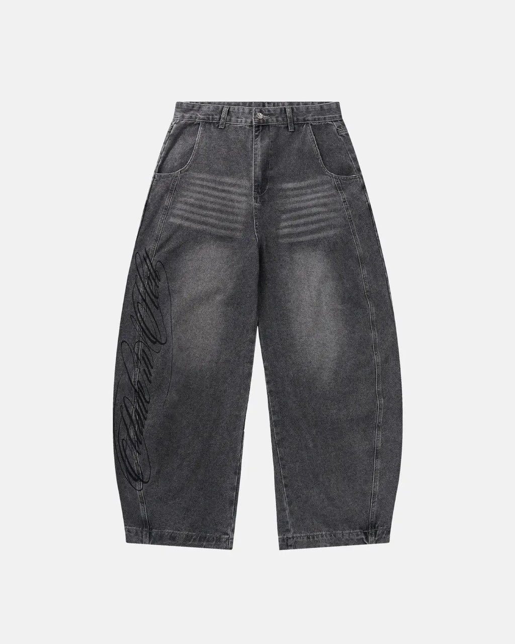 Script Graphic Washed Barrel Jeans | Inflation Streetwear