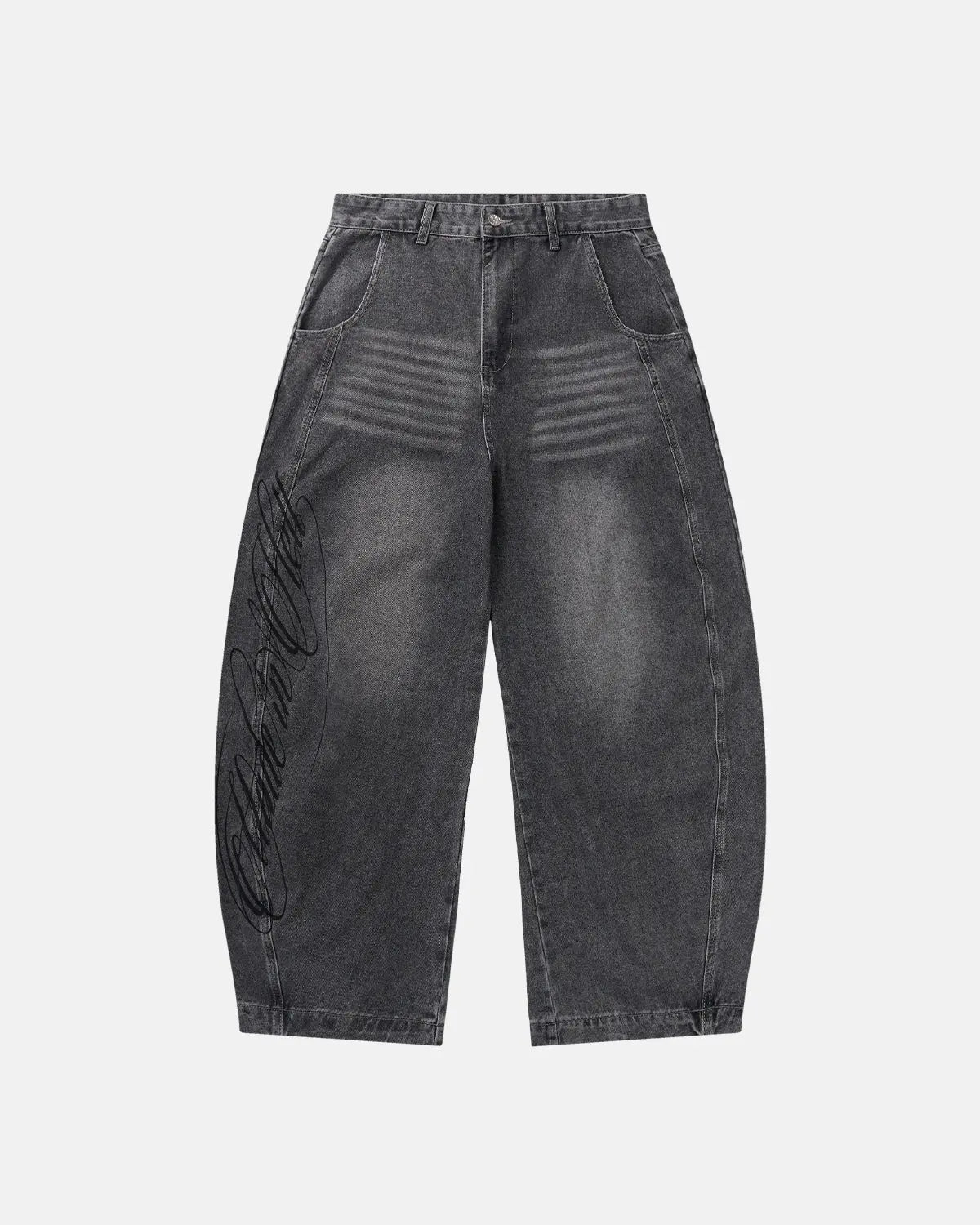 Script Graphic Washed Barrel Jeans | Inflation Streetwear
