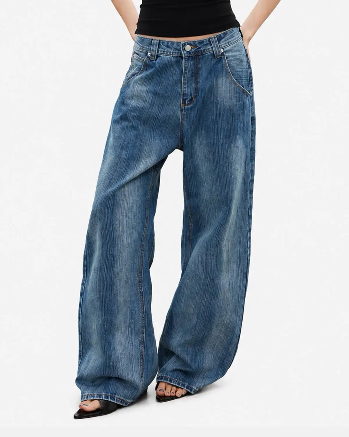 Adjustable Waist Bamboo Weave Baggy Jeans | Inflation Streetwear
