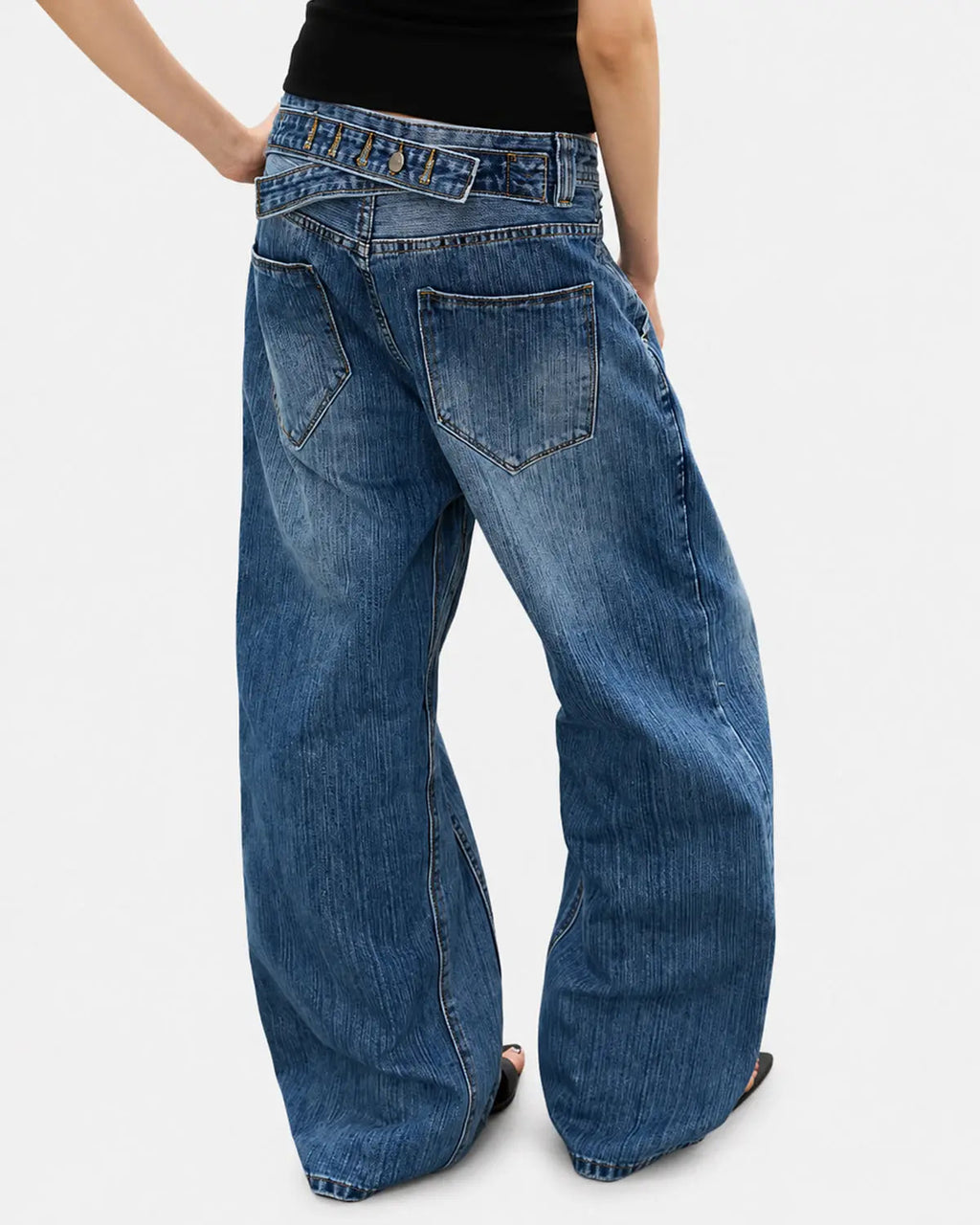 Adjustable Waist Bamboo Weave Baggy Jeans | Inflation Streetwear