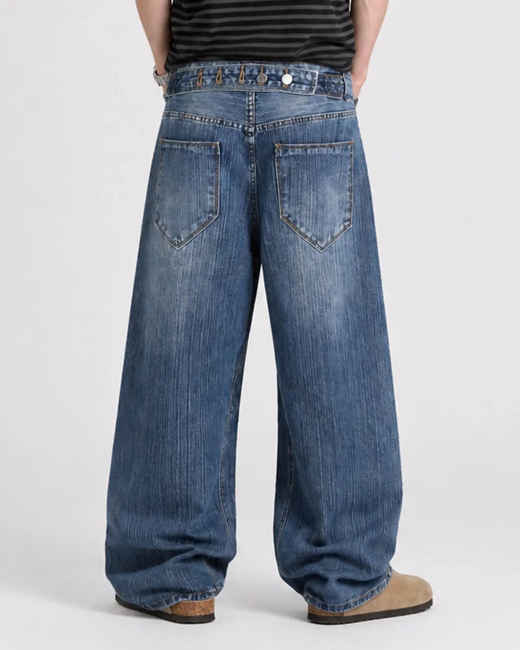 Adjustable Waist Bamboo Weave Baggy Jeans | Inflation Streetwear