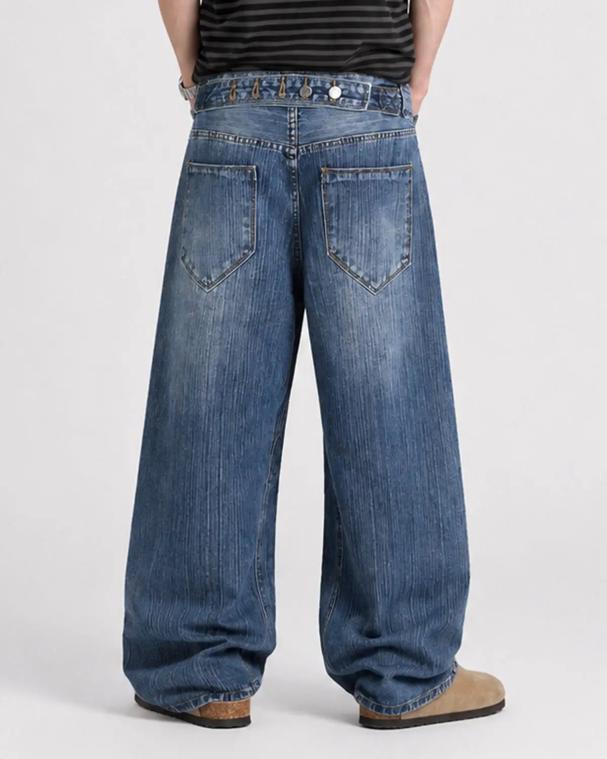 Adjustable Waist Bamboo Weave Baggy Jeans | Inflation Streetwear