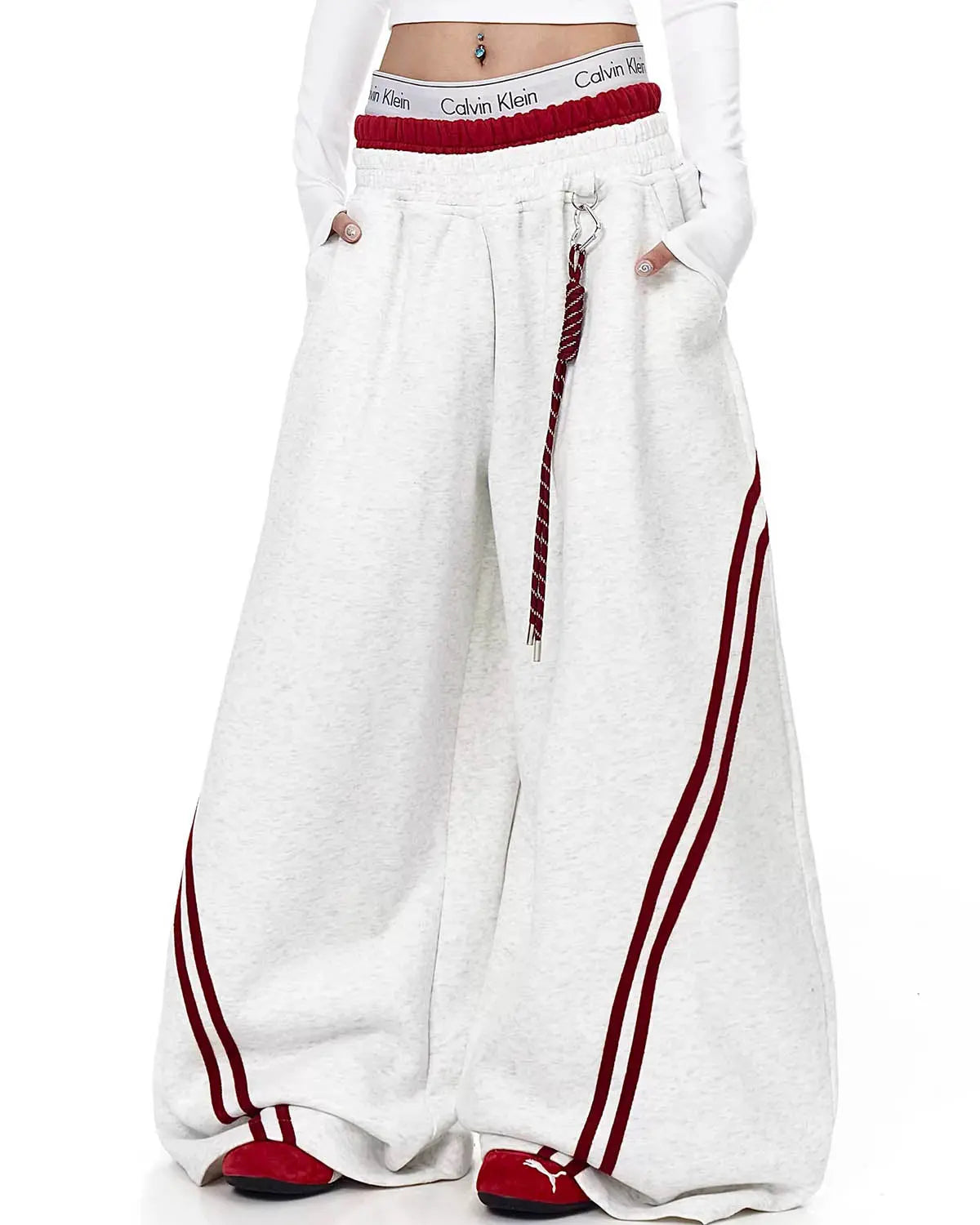 Grey Striped Baggy Sweatpants | Inflation Streetwear