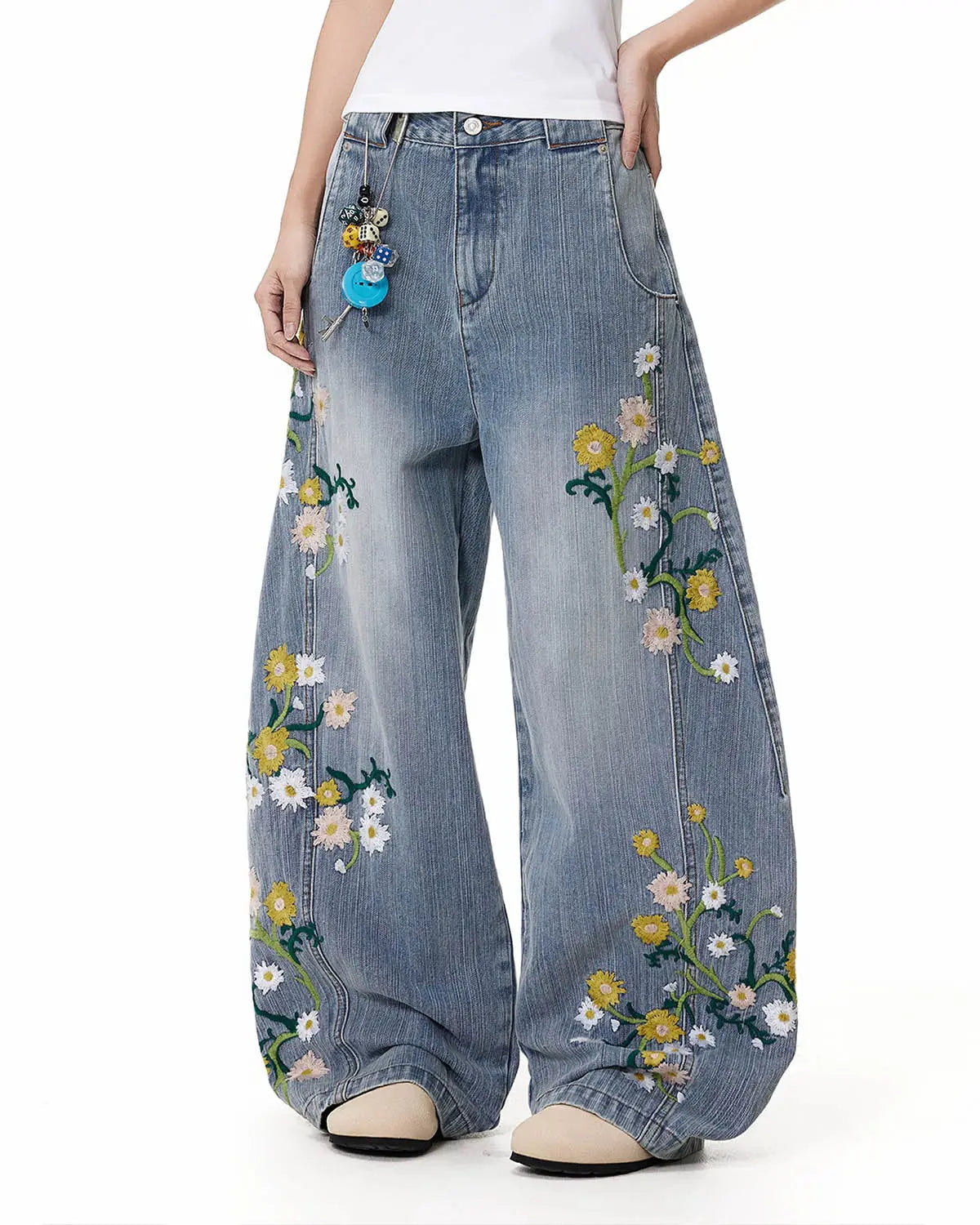 Embroidery Bamboo Weave Baggy Jeans | Inflation Streetwear
