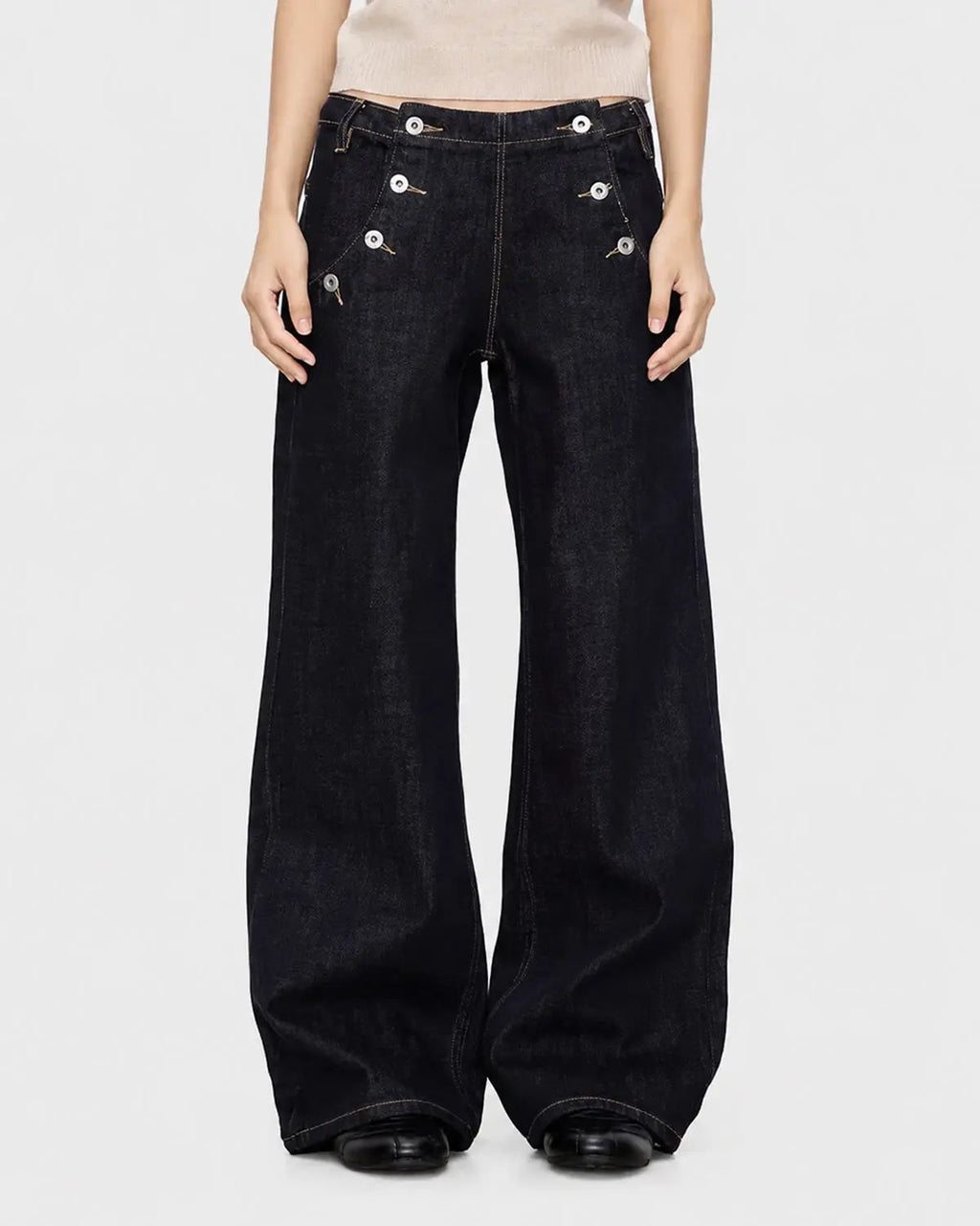 Button Detail Raw Wide-Leg Jeans | Inflation Streetwear