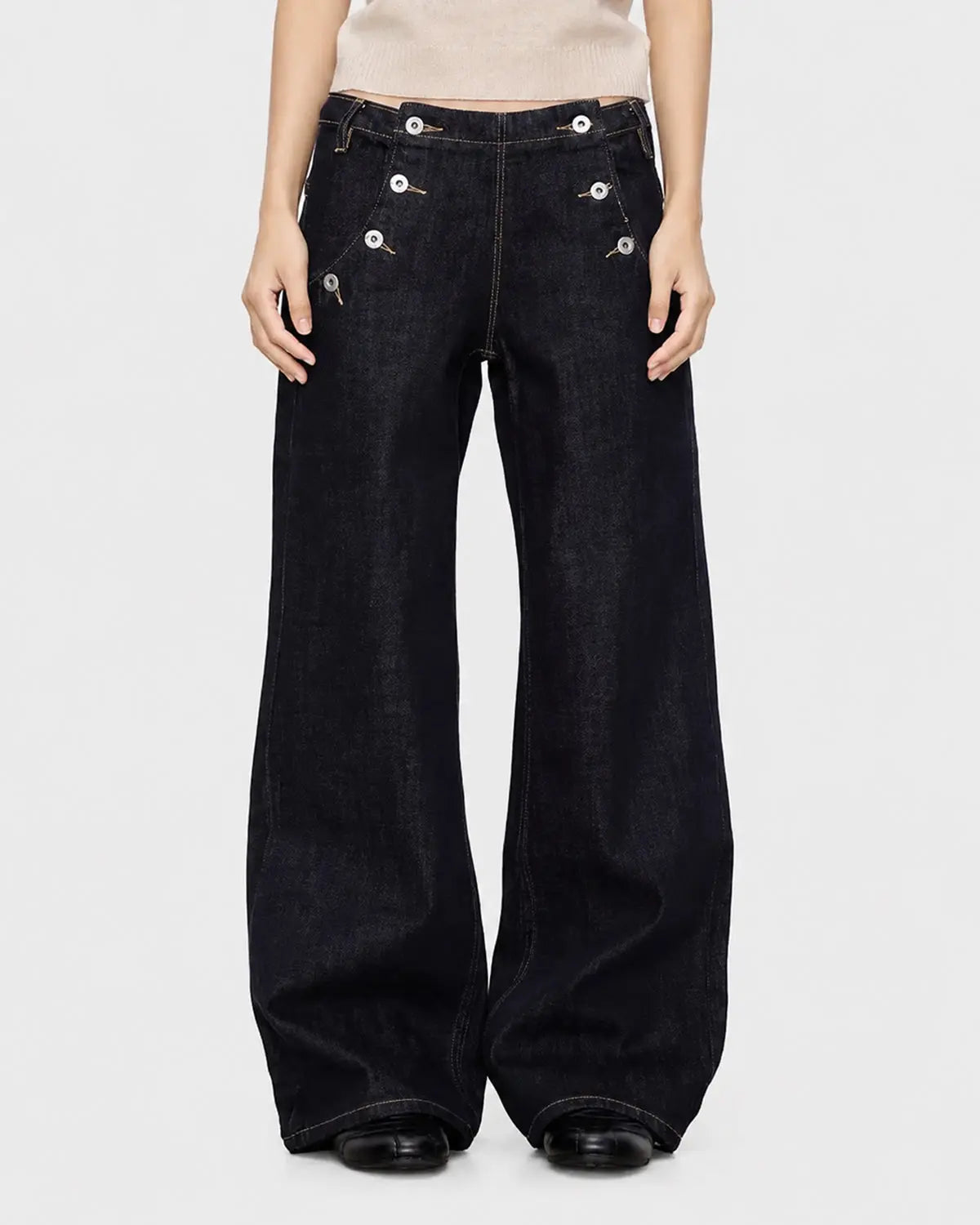 Button Detail Raw Wide-Leg Jeans | Inflation Streetwear