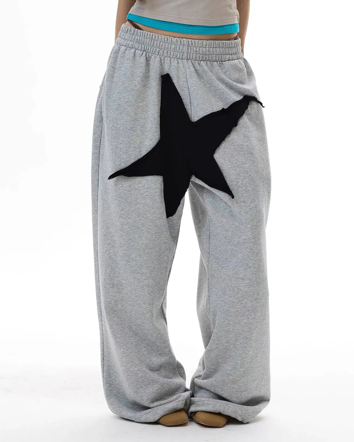 Star Patch Baggy Wide-Leg Sweatpants | Inflation Streetwear