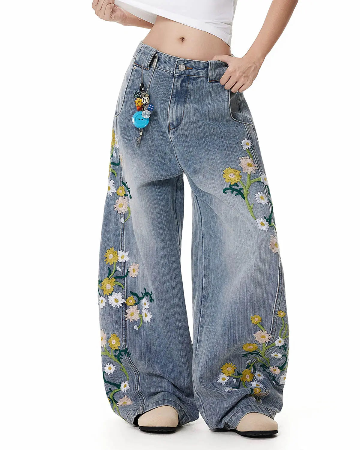 Embroidery Bamboo Weave Baggy Jeans | Inflation Streetwear