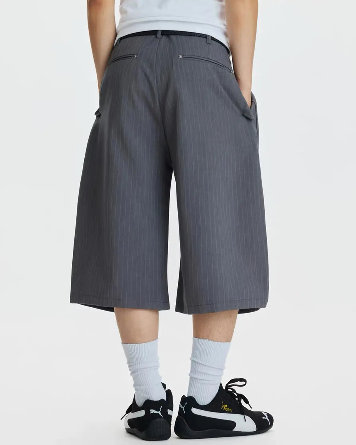 Pinstripe Pleated Ring Detail Tailored Shorts | Inflation Streetwear