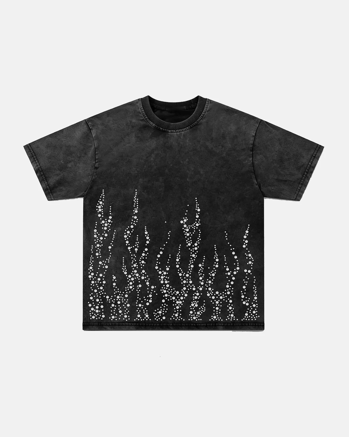 Washed Rhinestone Flame Boxy T-Shirt | Inflation Streetwear