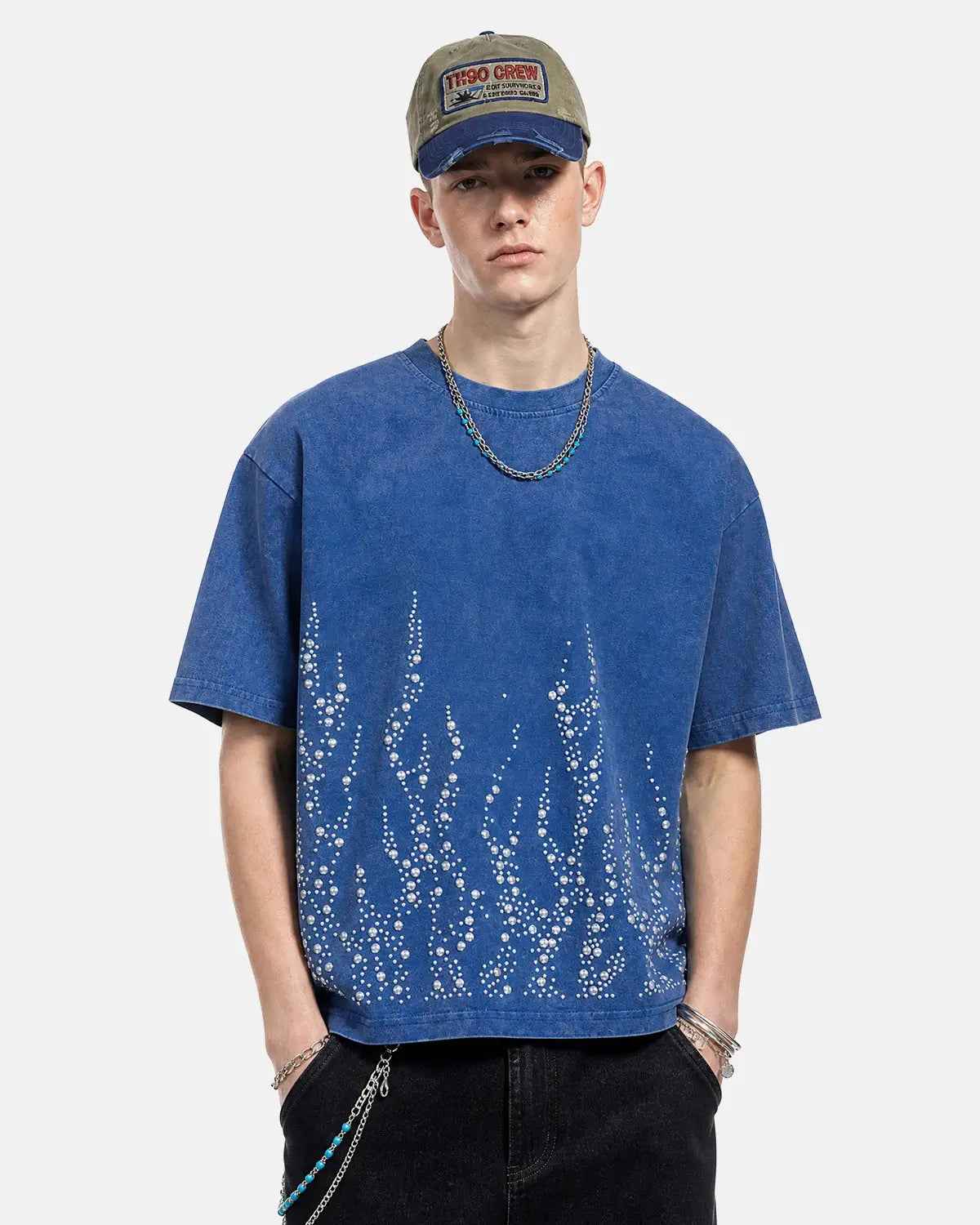 Washed Rhinestone Flame Boxy T-Shirt | Inflation Streetwear