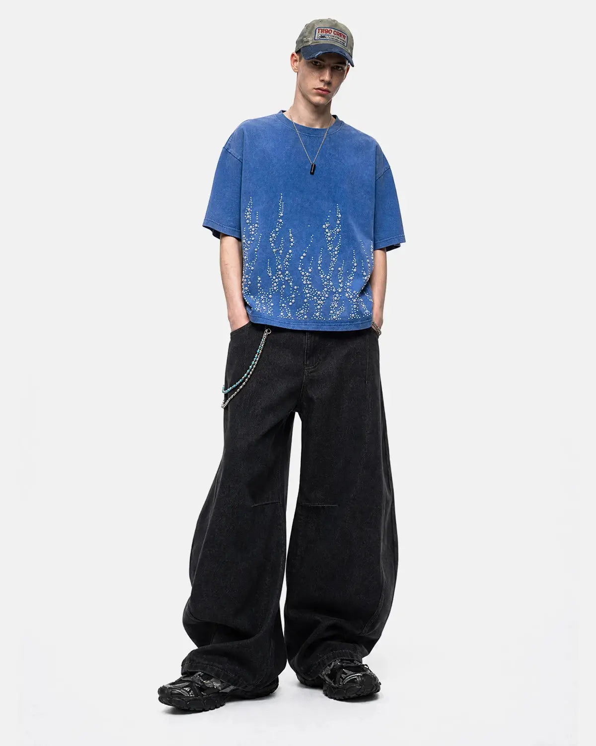 Washed Rhinestone Flame Boxy T-Shirt | Inflation Streetwear