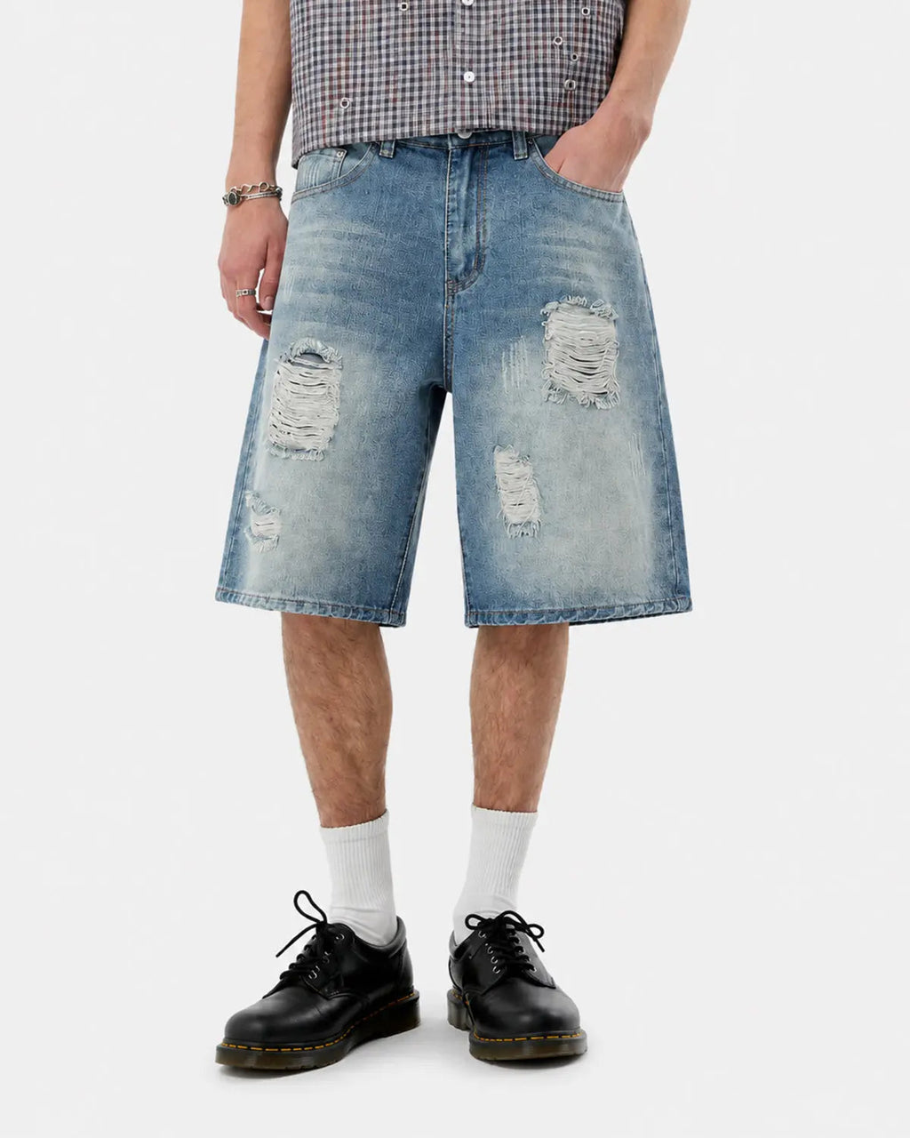 Distressed Washed Knee-Length Jorts | Inflation Streetwear