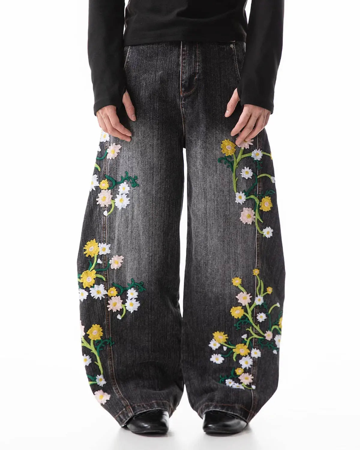 Embroidery Bamboo Weave Baggy Jeans | Inflation Streetwear