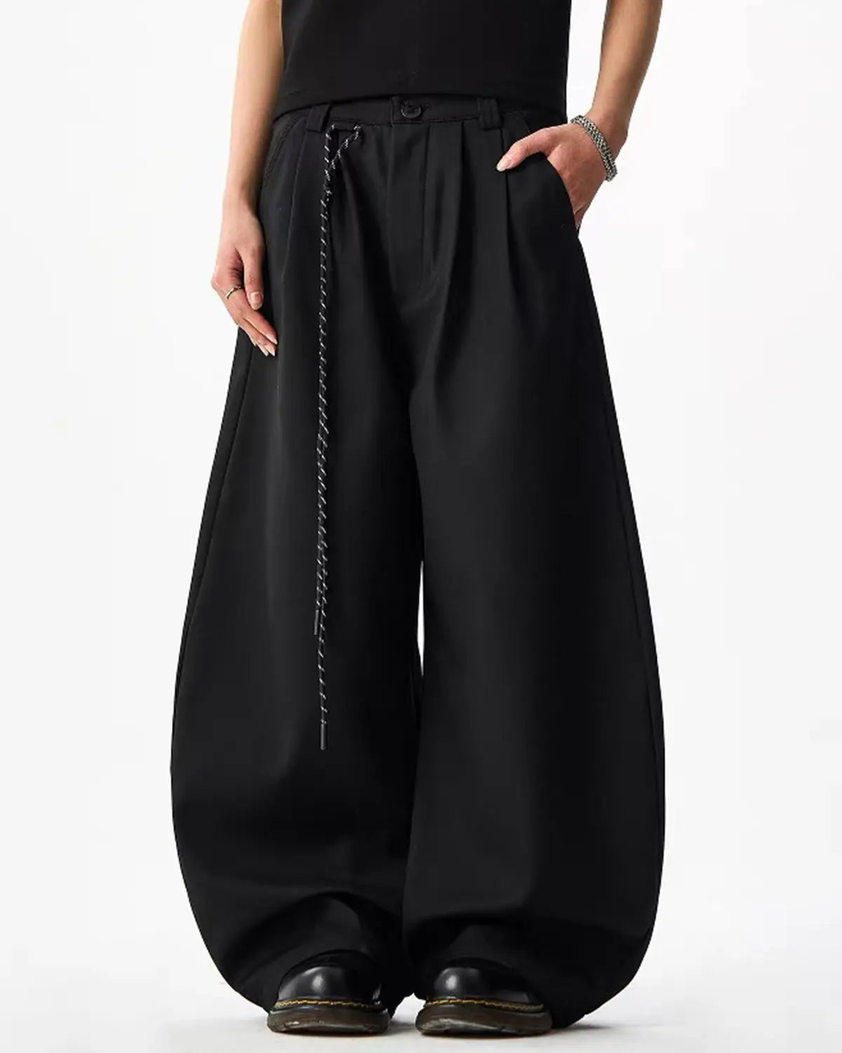 Rope Belt Wide Leg Tailored Pants | Inflation Streetwear
