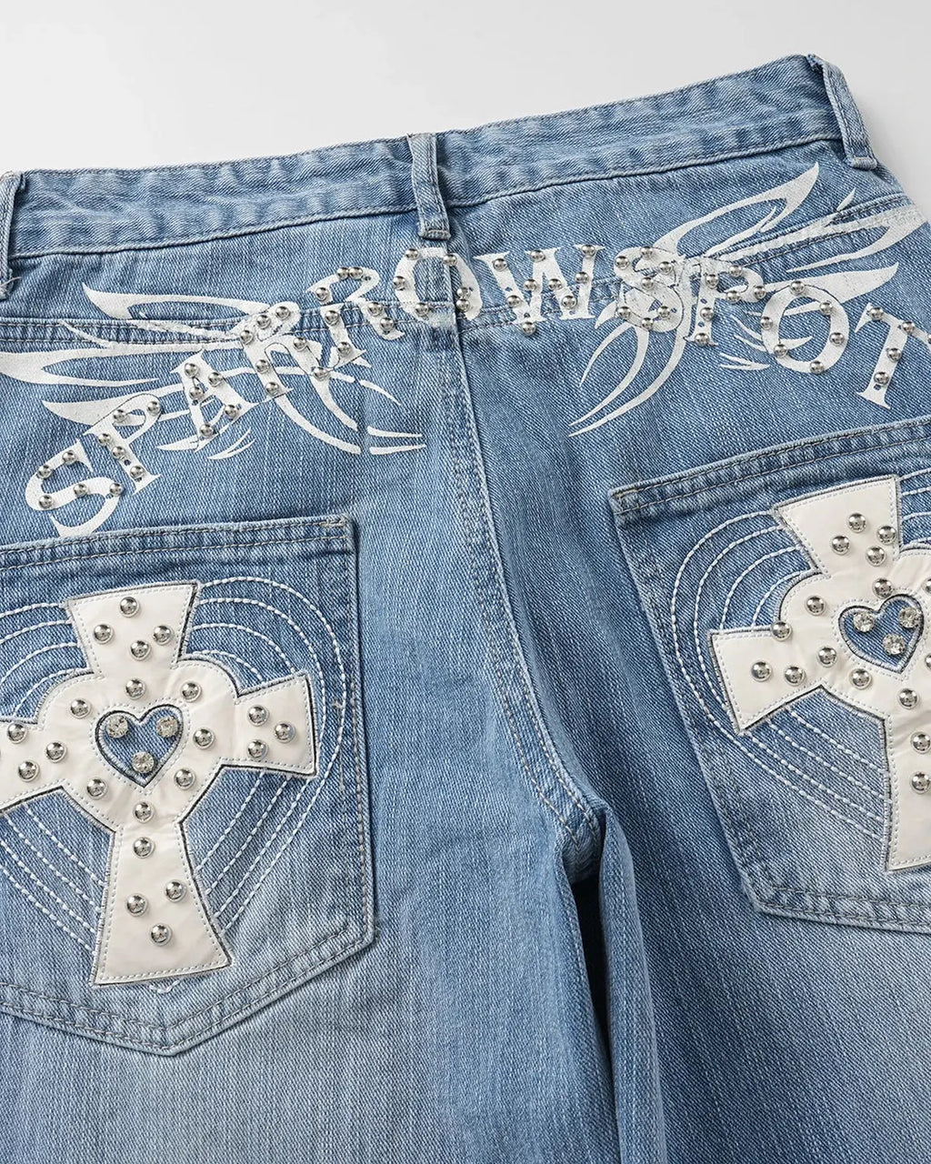 Cross Stud Bamboo Weave Baggy Jeans | Inflation Streetwear