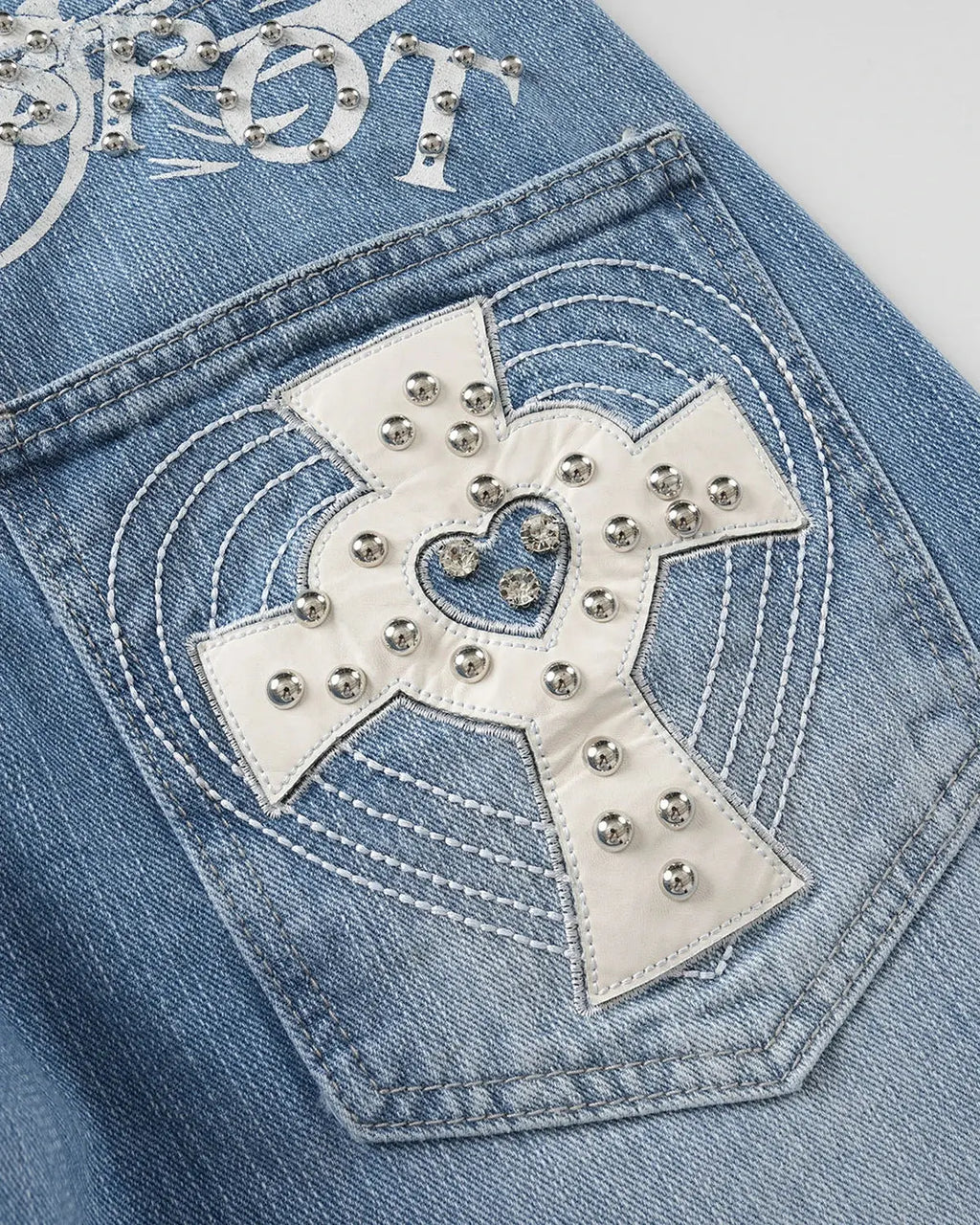 Cross Stud Bamboo Weave Baggy Jeans | Inflation Streetwear