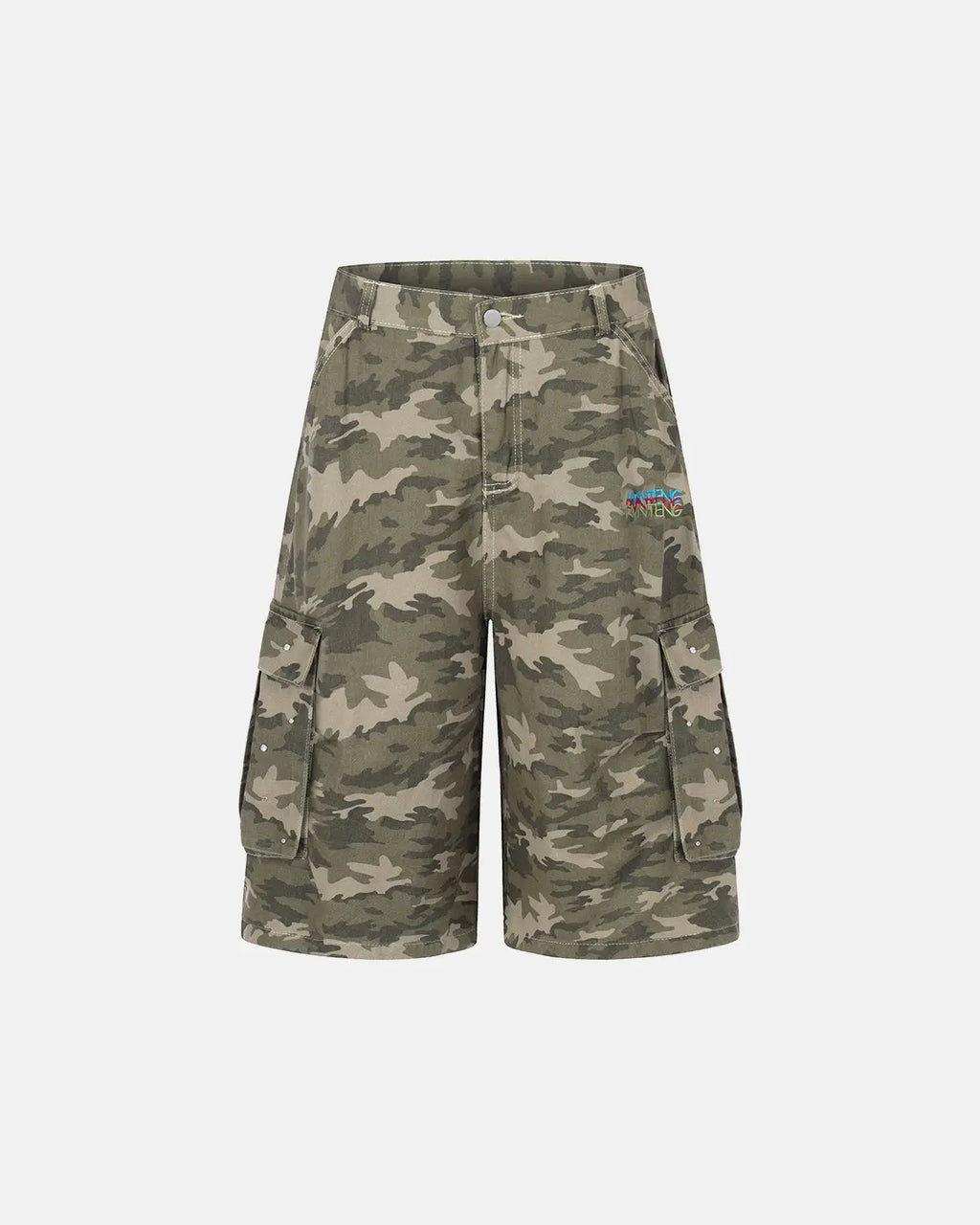 Embroidered Camo Cargo Longline Shorts | Inflation Streetwear