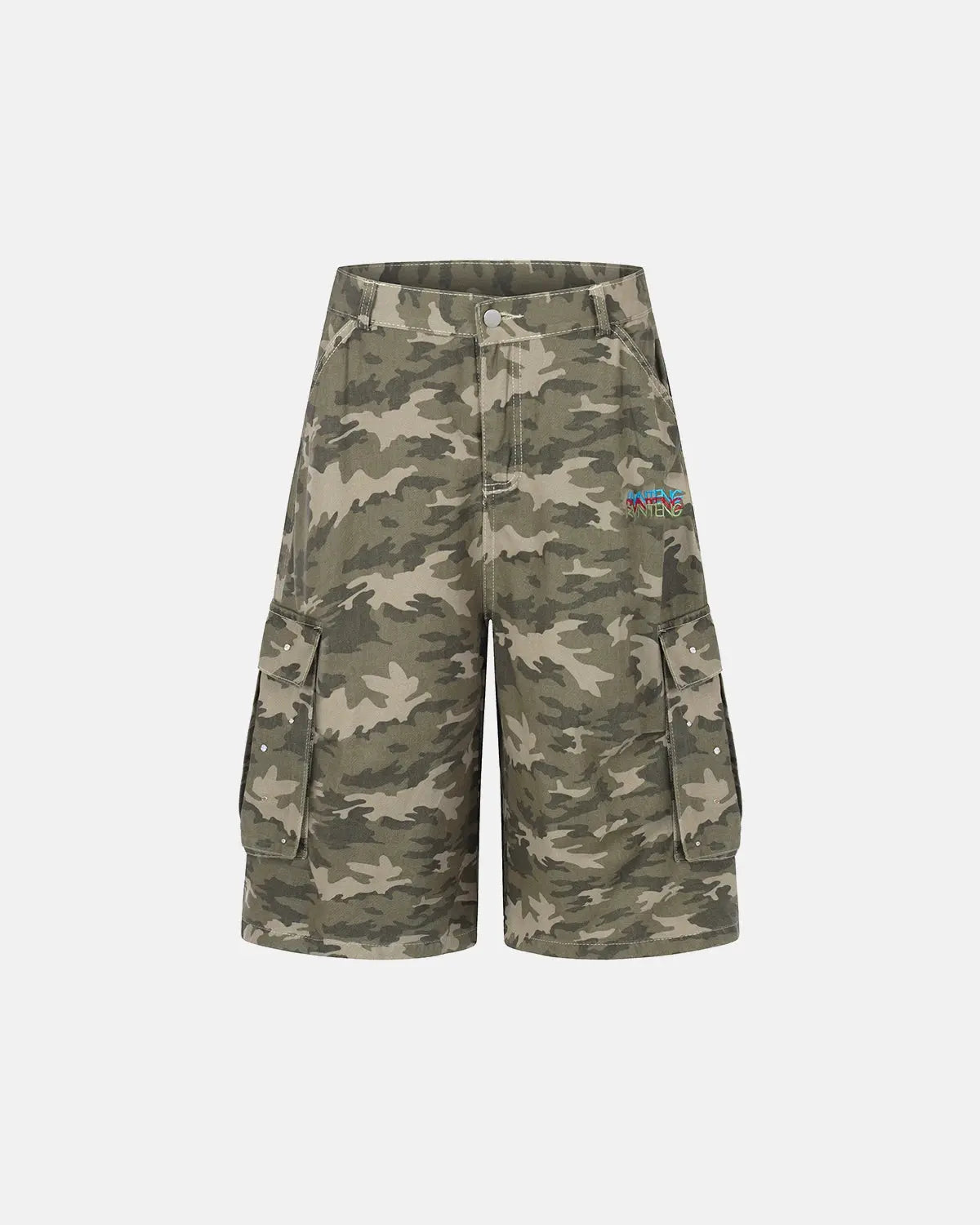 Embroidered Camo Cargo Longline Shorts | Inflation Streetwear