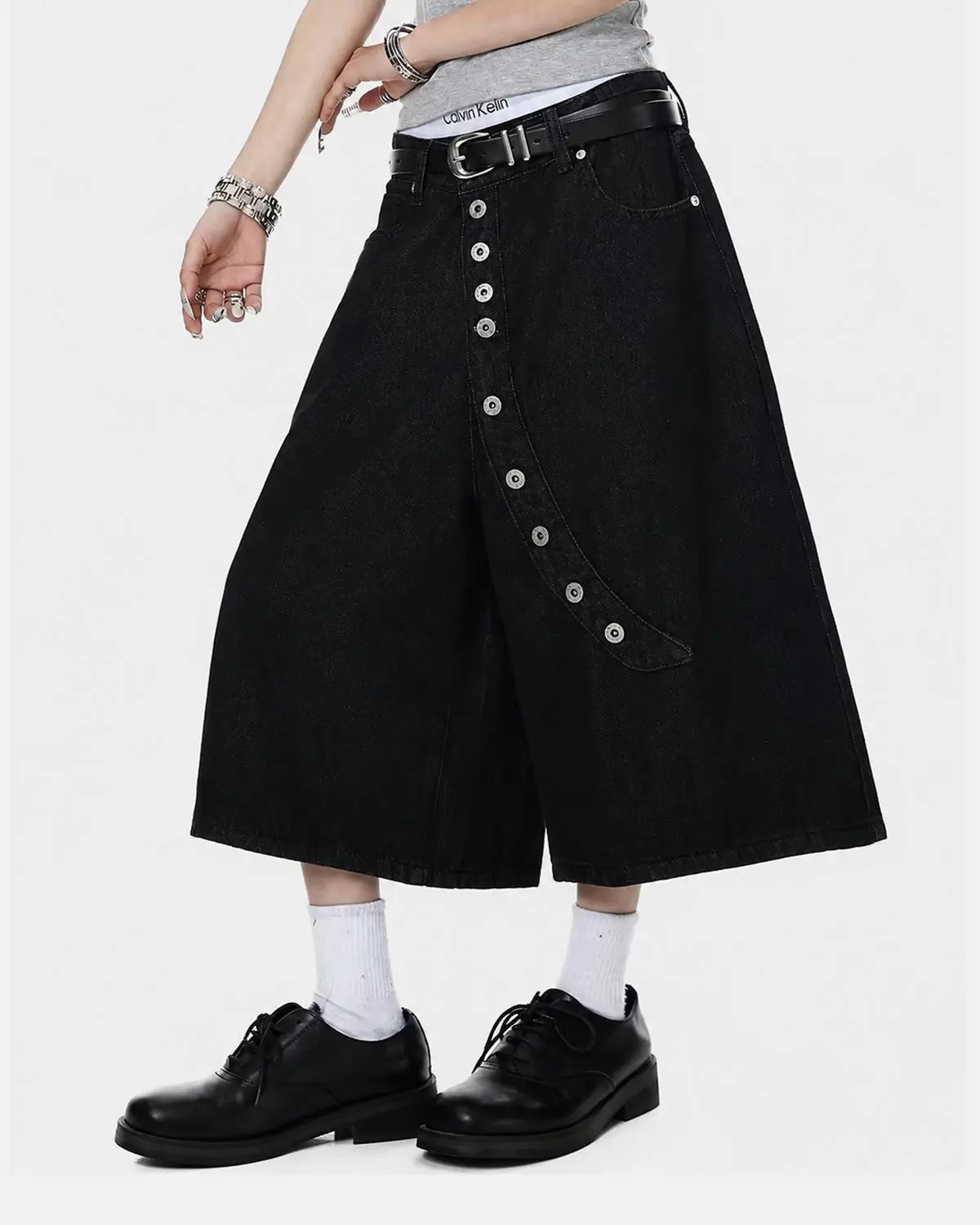 Asymmetric Button Raw Denim Jorts | Inflation Streetwear