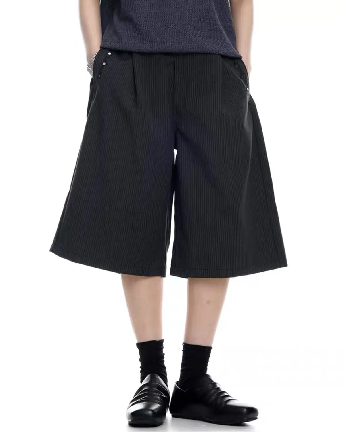 Pinstripe Stud Detail Tailored Shorts | Inflation Streetwear