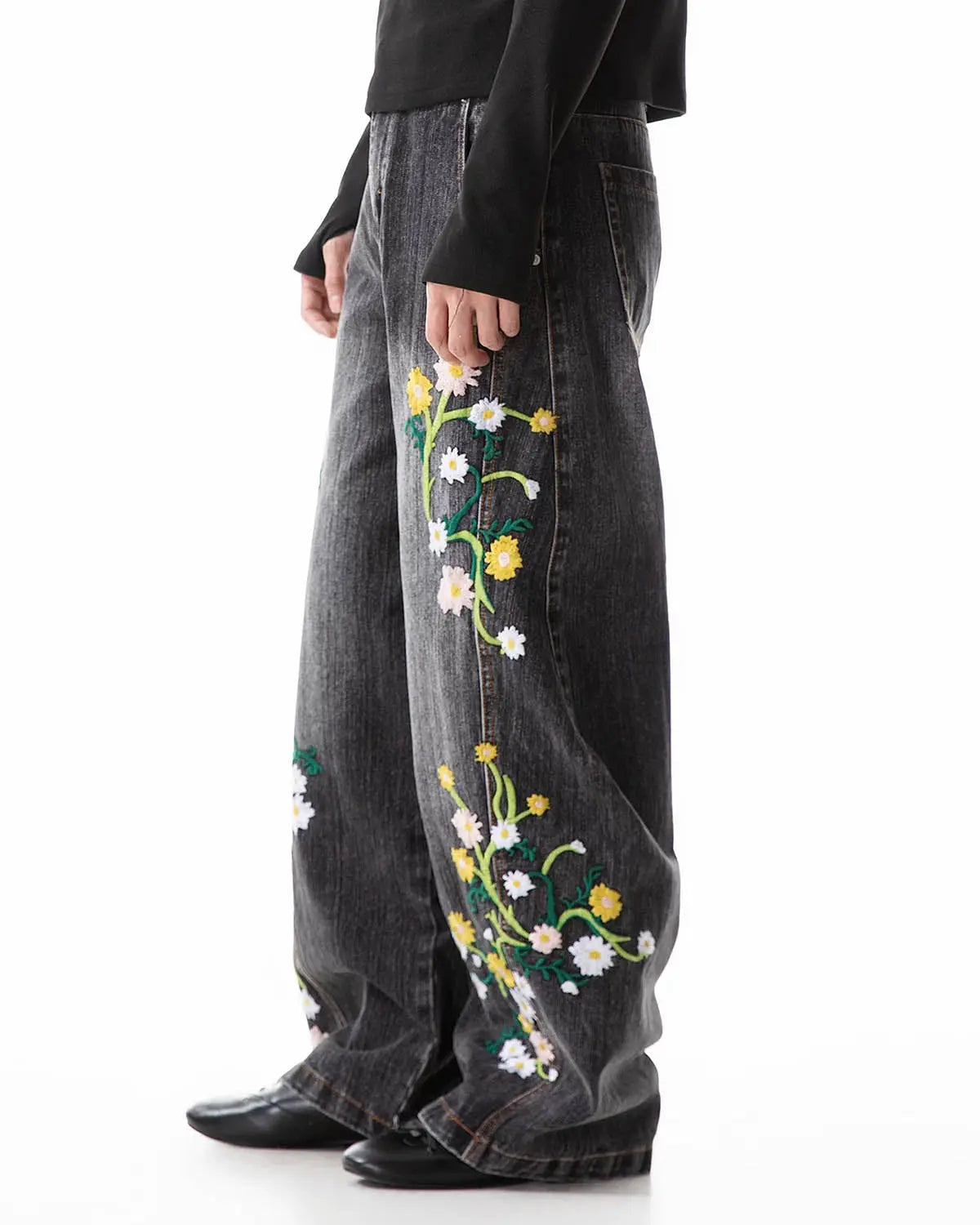 Embroidery Bamboo Weave Baggy Jeans | Inflation Streetwear