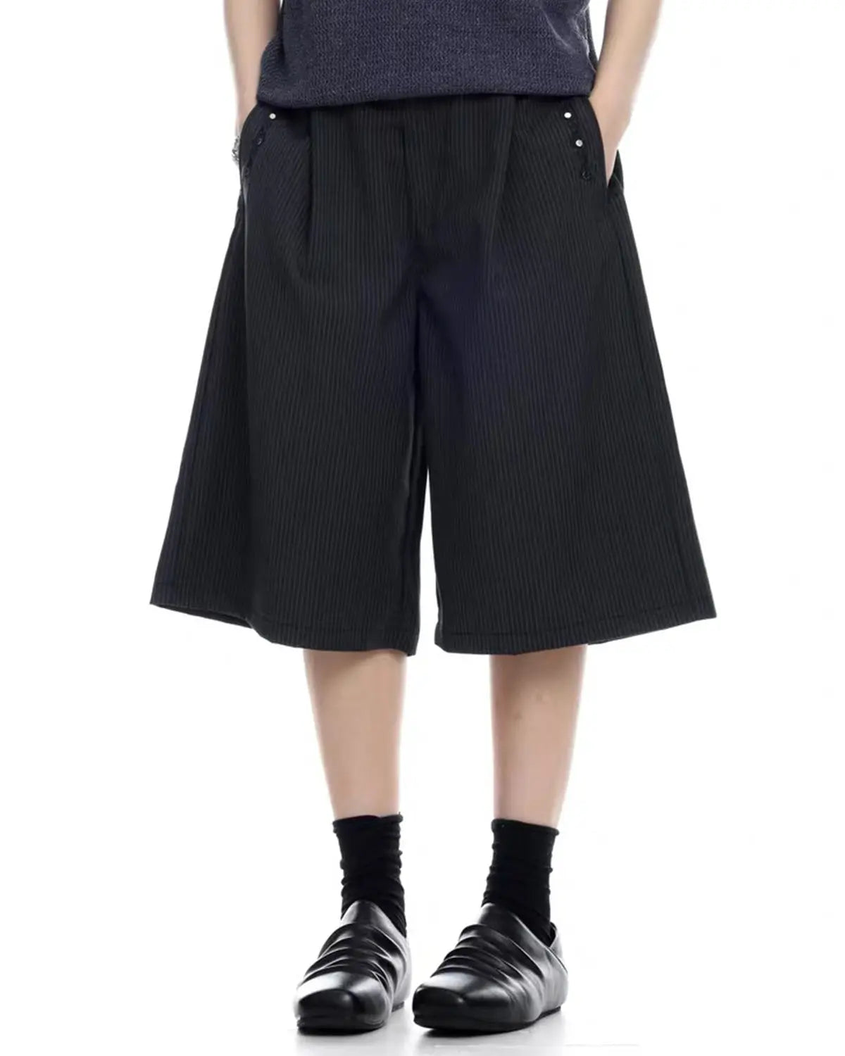 Pinstripe Stud Detail Tailored Shorts | Inflation Streetwear
