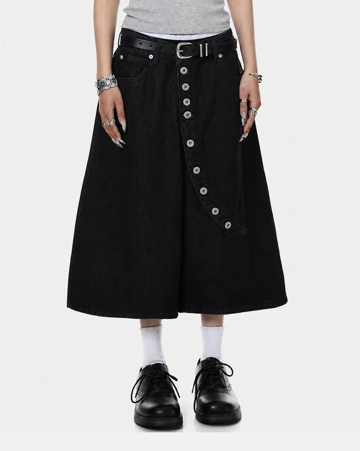 Asymmetric Button Raw Denim Jorts | Inflation Streetwear