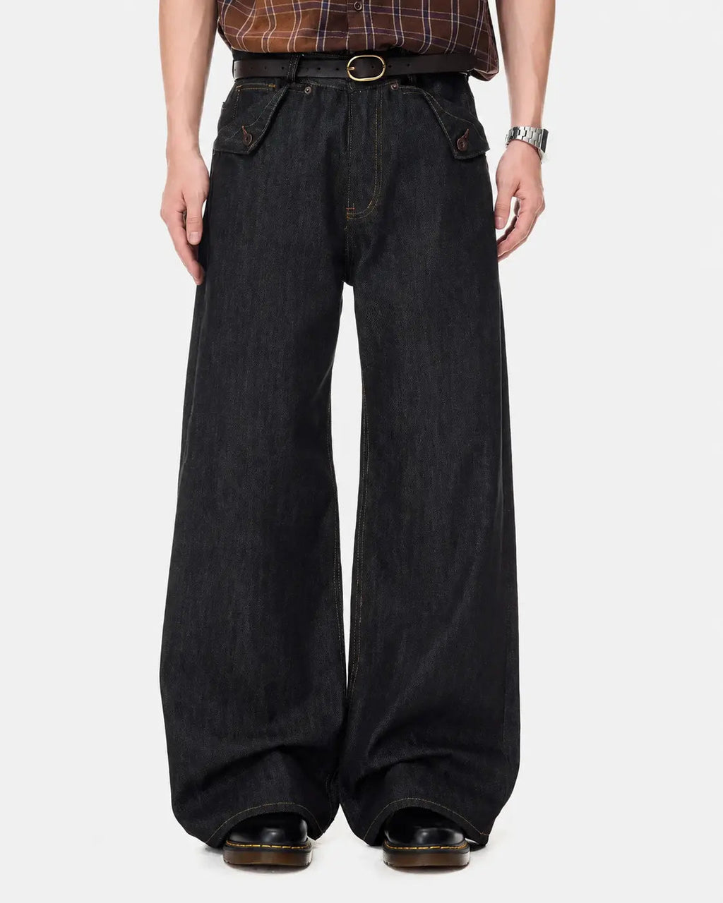 Cinch Back Raw Wide Leg Baggy Jeans | Inflation Streetwear