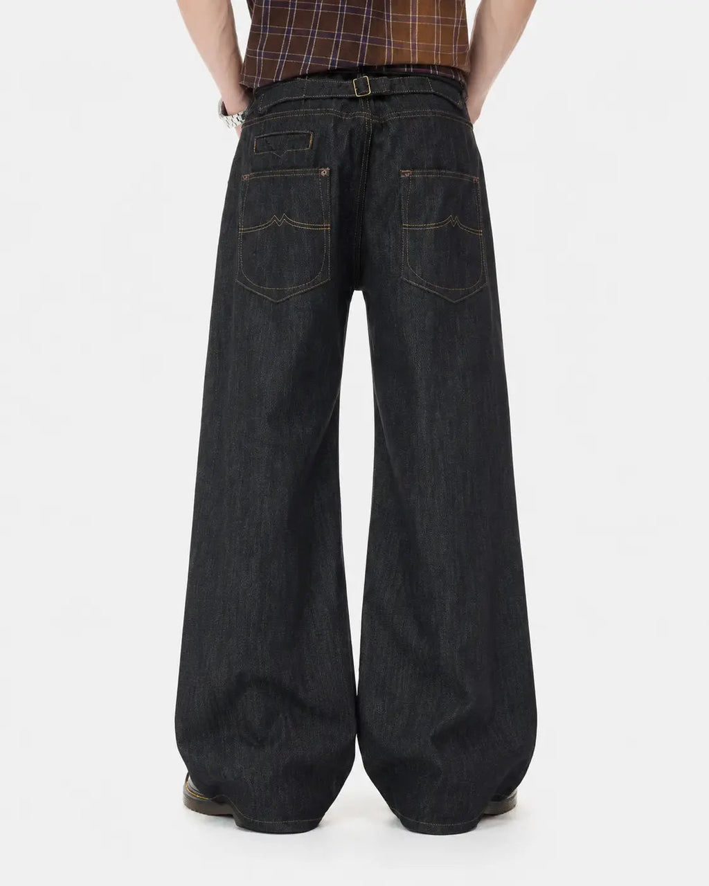 Cinch Back Raw Wide Leg Baggy Jeans | Inflation Streetwear