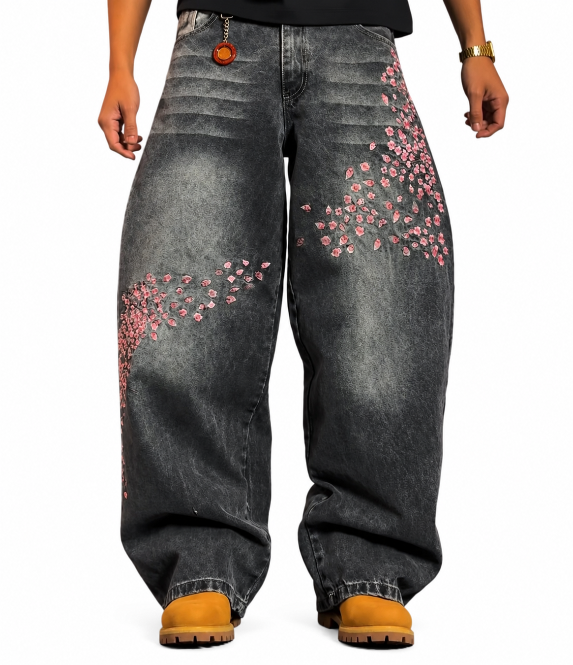 Sakura Black Grey Wash Baggy Denim Jeans