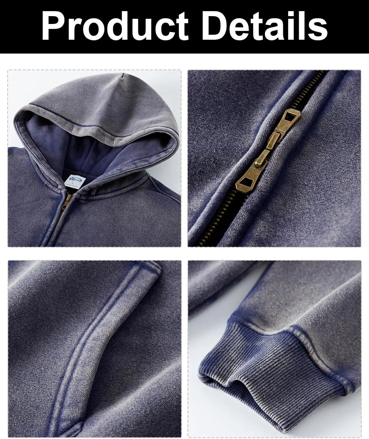 Acid Washed Distressed Fleece Zip Up Hoodies | Inflation Streetwear