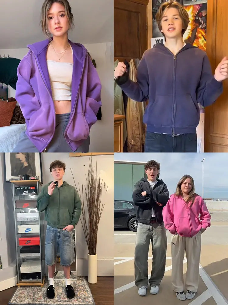 Acid Washed Zip Up Hoodies | Inflation Streetwear